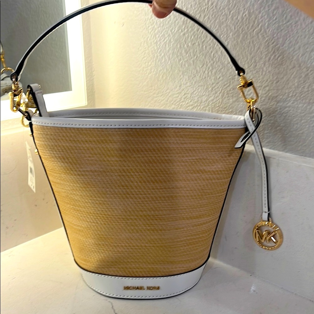 Michael Kors Tan and White Straw Bag NWT